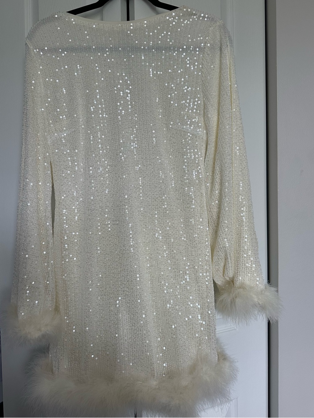 White Sequin Feather Mini Dress